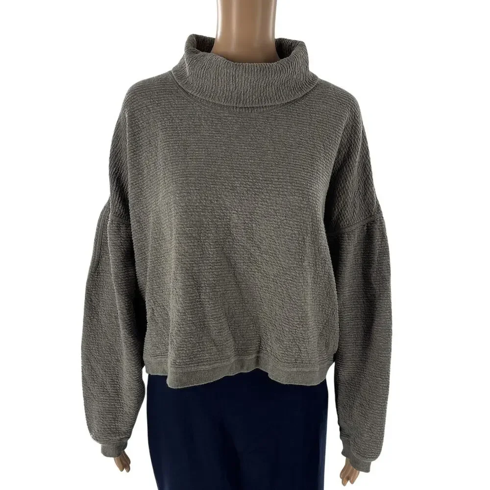 Lululemon Gray Sage Green Peaceful Moments Striped High Neck Pullover